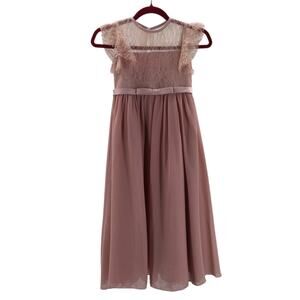 GIRL'S PARTY DRESS 6-7Y pink mauve lace chiffon ruffle sleeve maxi NEW B74